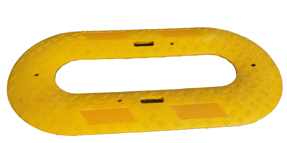 Temporärt gult farthinder i oval form för att sänka farten vid vägarbeten