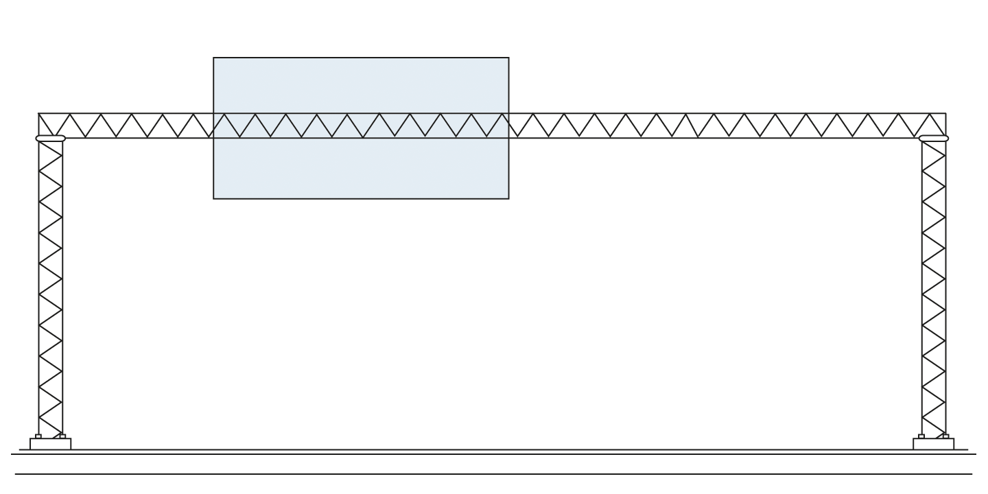 Ritning av en portal med två ben samt en överliggare med en skylt
