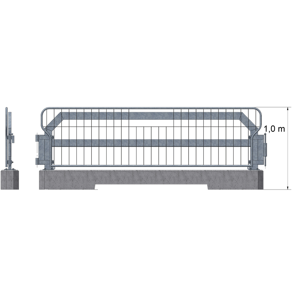 Illustration av ett lågt skyddsnät monterad på en TA-balk