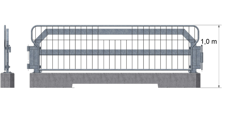 Illustration av ett lågt skyddsnät monterad på en TA-balk