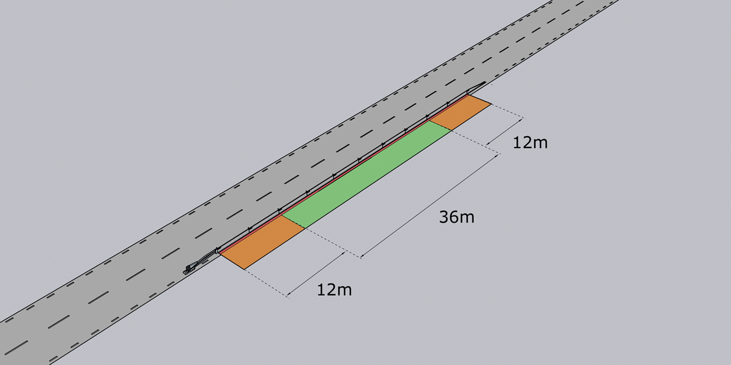 Installation av skyddsbarriären DELTABLOC 65S med SafeEnd monterad på vägren
