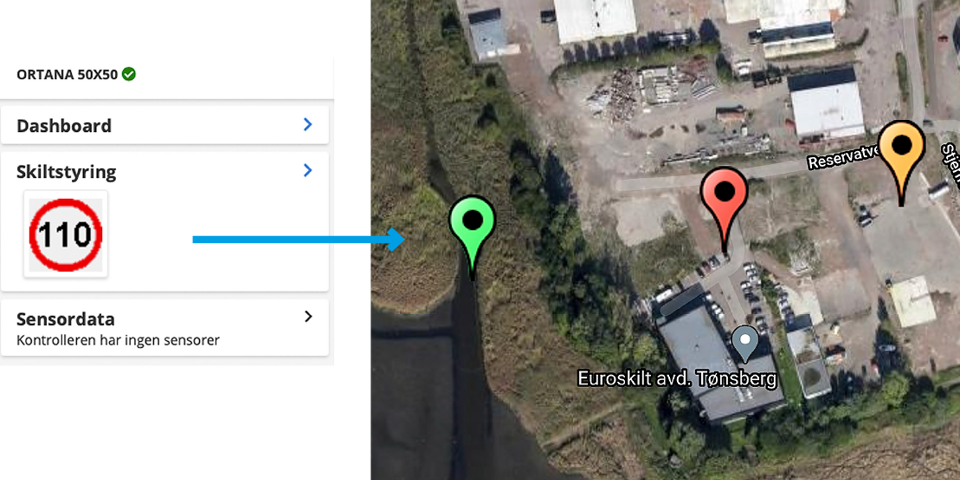 Webbgränssnitt som också visar grafiskt på kartan var skyltarna är placerade
