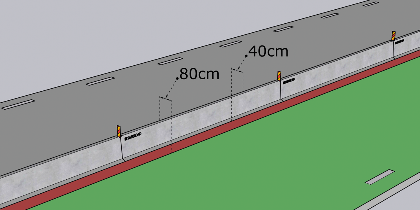 Installation av skyddsbarriären DELTABLOC 65 S som visar arbetsbredden