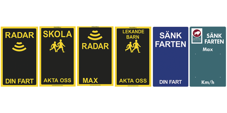 Bilder på olika utföranden av frontskyltar till PaceTell original och Basic