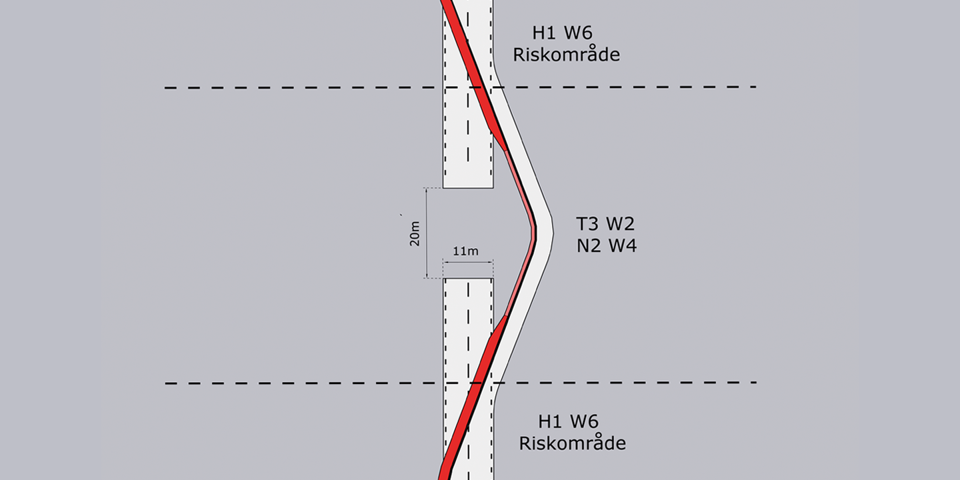 Installation av skyddsbarriären DELTABLOC 65S med påkörningsvinkel 20 grader vid omledning