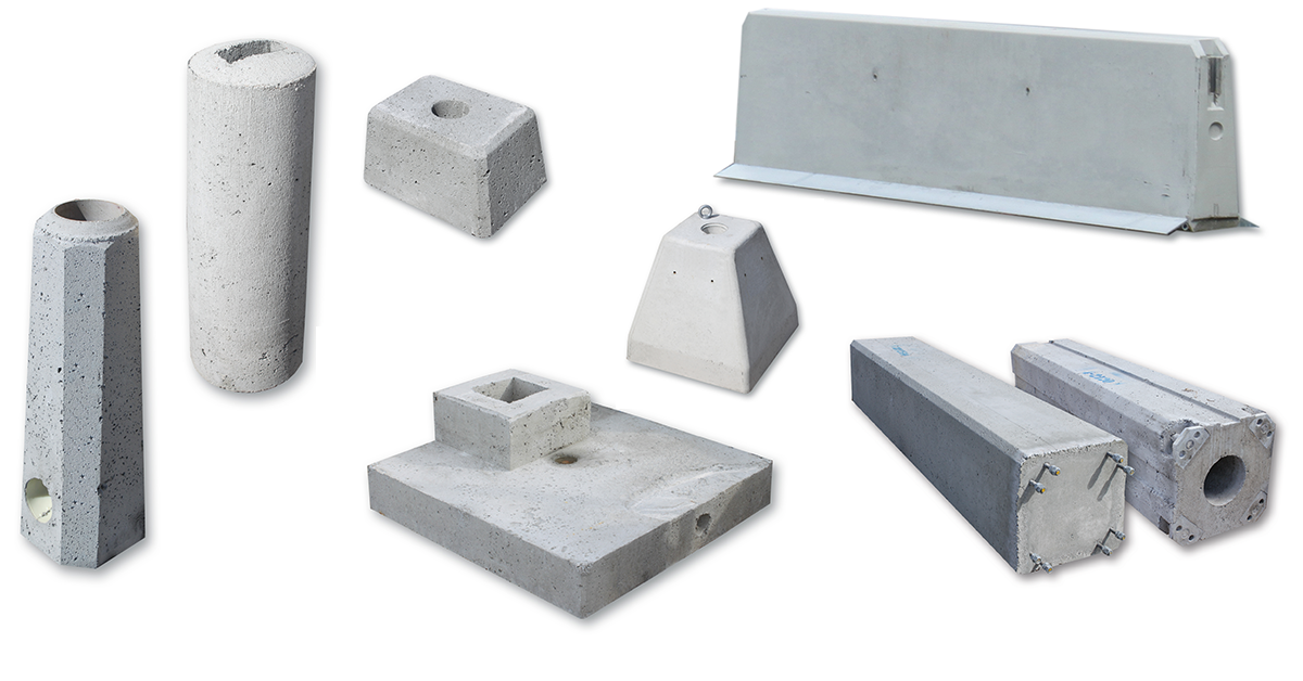 Ett axplock av olika betongprodukter som Saferoad gjuter på våra gjuterier