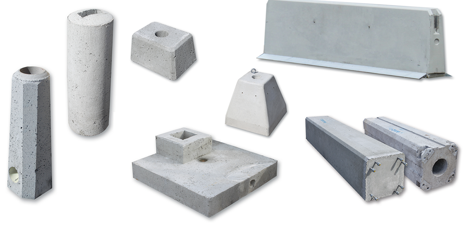 Ett axplock av olika betongprodukter som Saferoad gjuter på våra gjuterier