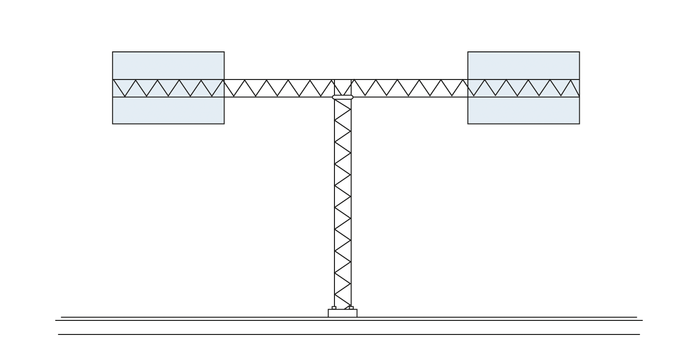 Ritning av en portal med en överliggare med skyltar som är utformat som bokstaven T