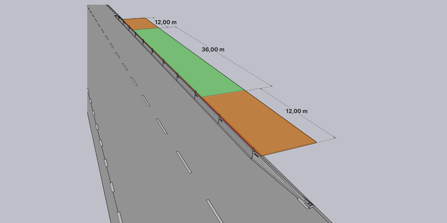 Installation av skyddsbarriären DELTABLOC 65S med avslut monterad på vägren